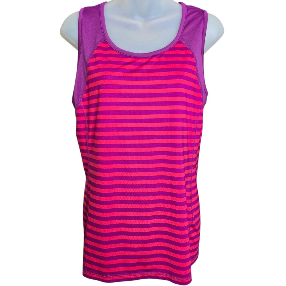 Lands End Womens Tank Top Medium Athletic Striped Racerback Scoop Neck‎ Stretch
